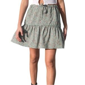 Brandy Melville O/S Sage Green Kenzo Ditsy Floral Ruffle Mini Skirt Drawstring